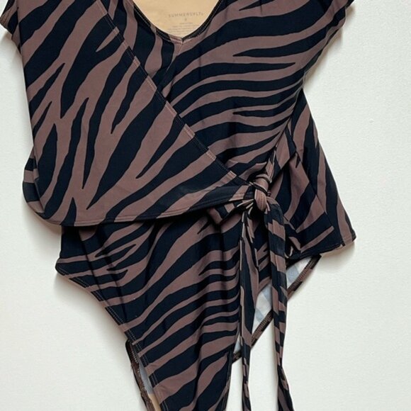 Summersalt Swimsuit The Tie Waist Backflip Modern Zebra in Chocolate Sz 8 - Picture 4 of 8